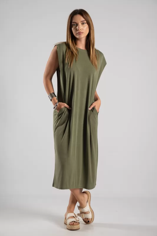 Φόρεμα Αμάνικο Rib Midi