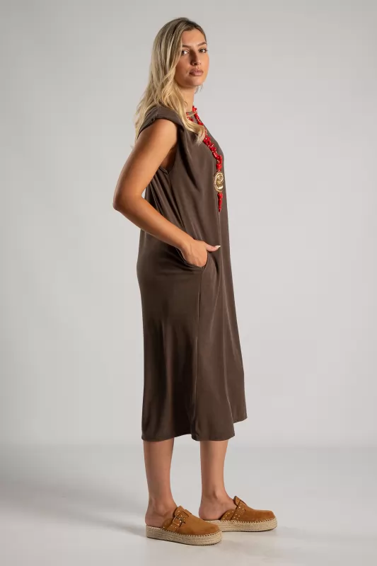 Φόρεμα Αμάνικο Rib Midi