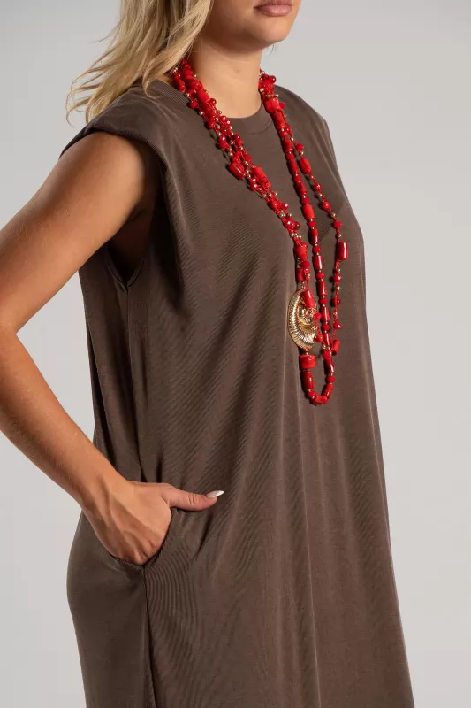 Φόρεμα Αμάνικο Rib Midi