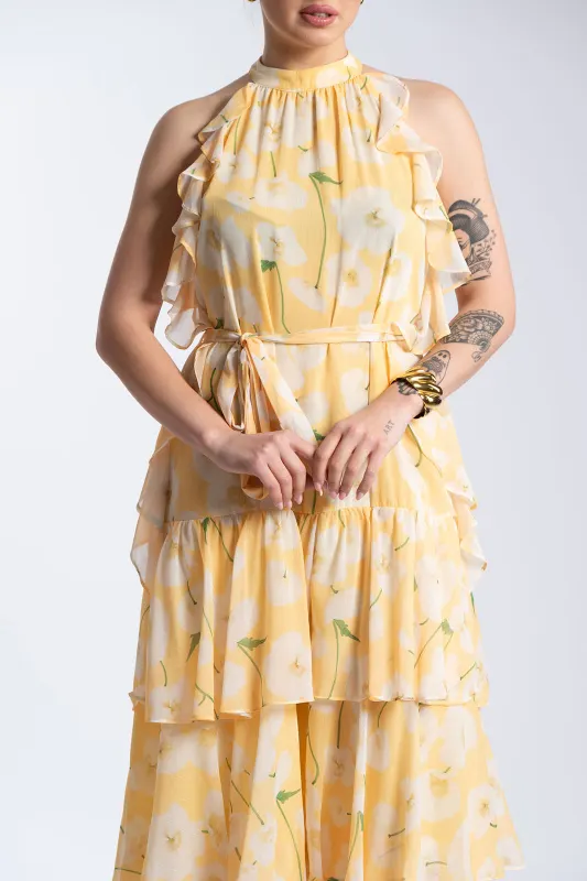 Φόρεμα Αμάνικο Ρομαντικό Floral Βολάν