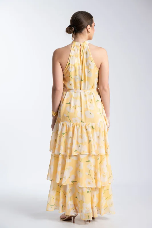 Φόρεμα Αμάνικο Ρομαντικό Floral Βολάν