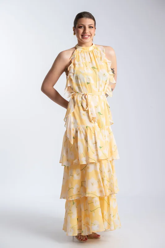 Φόρεμα Αμάνικο Ρομαντικό Floral Βολάν