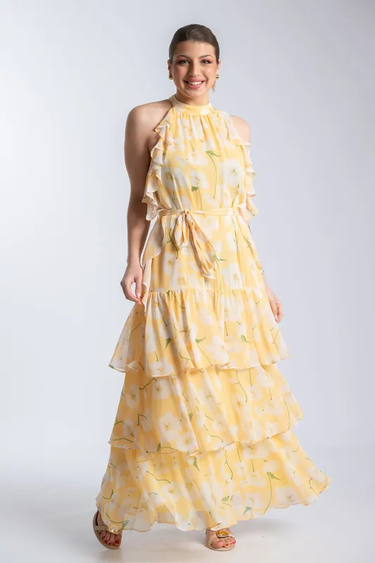 Φόρεμα Αμάνικο Ρομαντικό Floral Βολάν