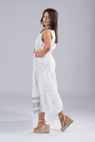 Φόρεμα Αμάνικο Σεμιζέ Σιέλ-Λευκό
