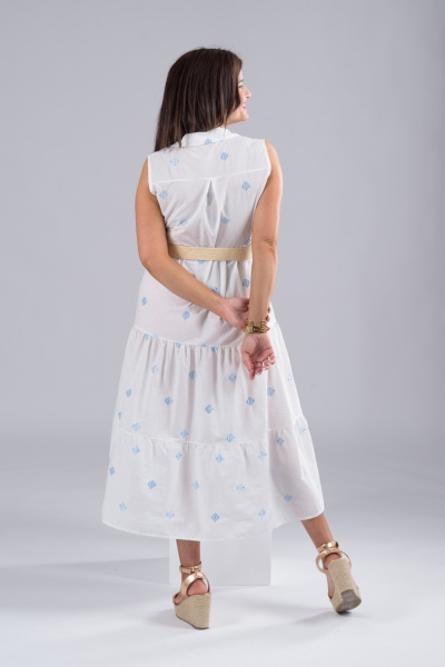 Φόρεμα Αμάνικο Σεμιζέ Σιέλ-Λευκό