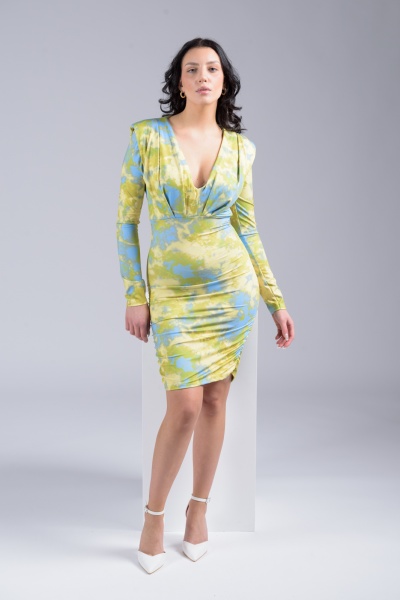 Φόρεμα Aqua Line Σούρα Γαλάζιο-Lime