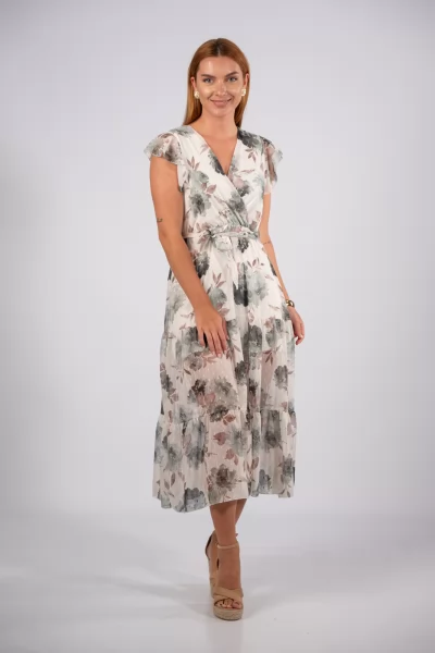 Φόρεμα Ασημοκλωστή Floral Χακί