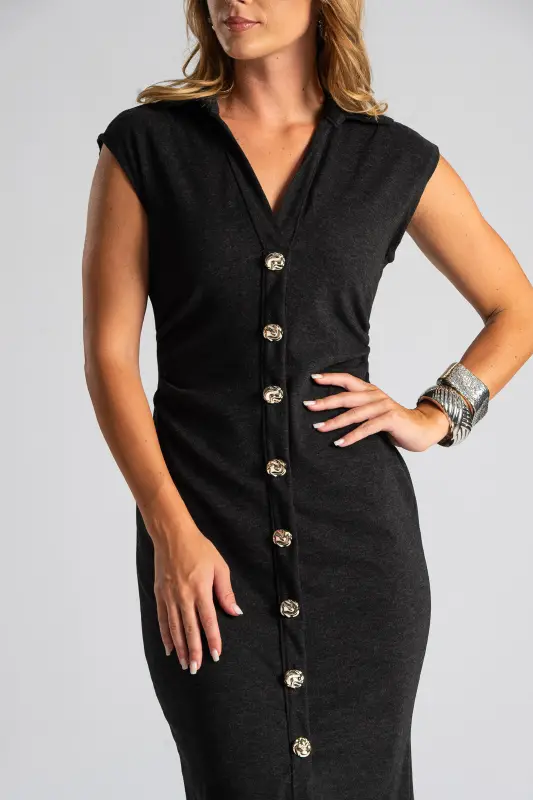 Dress Bodycon Neckline Button 
