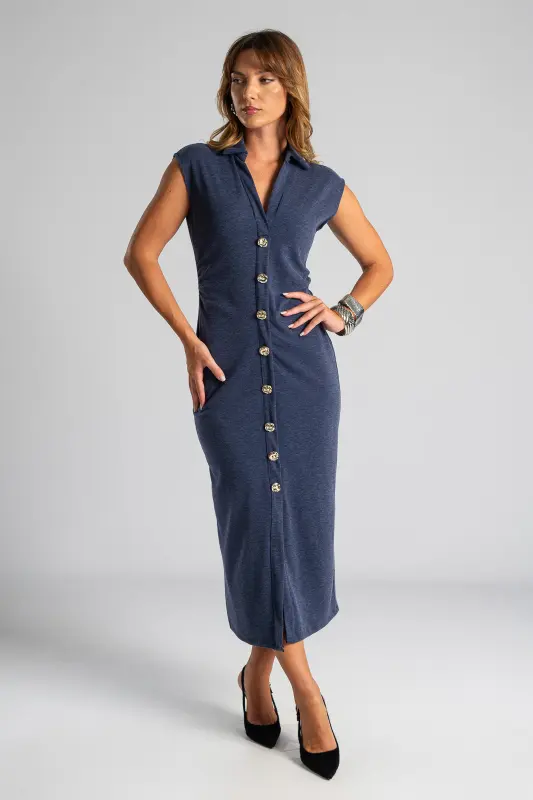Dress Bodycon Neckline Button 