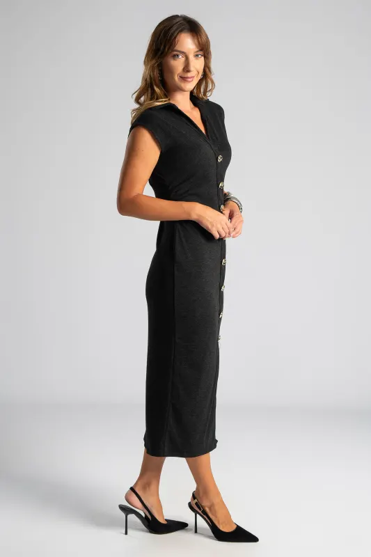 Dress Bodycon Neckline Button 