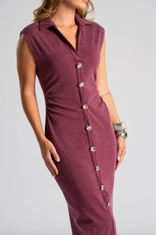 Dress Bodycon Neckline Button 