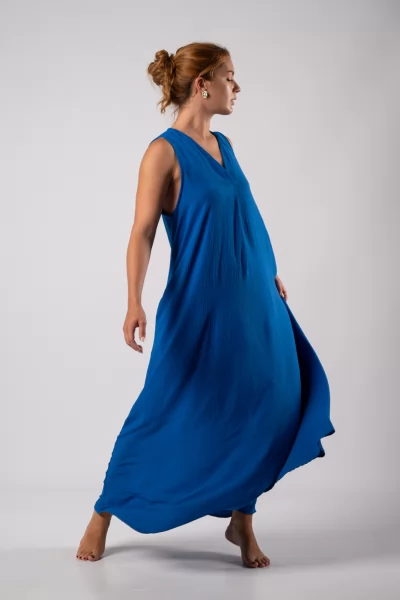 Φόρεμα Crep Αμάνικο Μπλε Ρουά