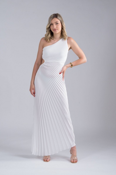 Φόρεμα Cut Out Πλισέ Λευκό