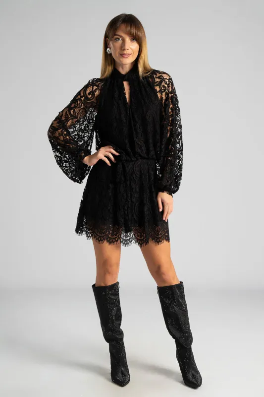 Dress Twist Neckline Lace 