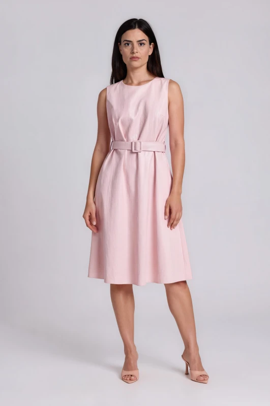 Leatherette Sleeveless Dress  Belt