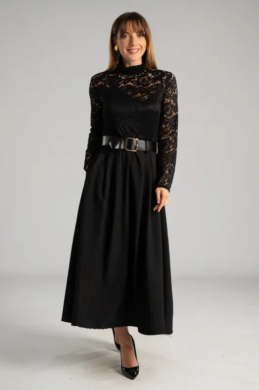 Φόρεμα Διπλή Υφή Δαντέλα