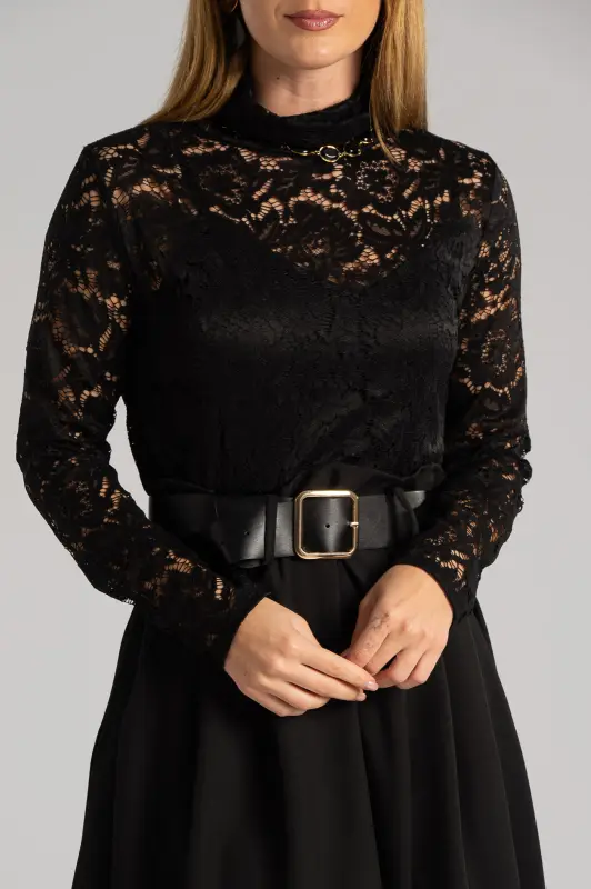 Φόρεμα Διπλή Υφή Δαντέλα