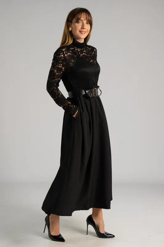 Φόρεμα Διπλή Υφή Δαντέλα