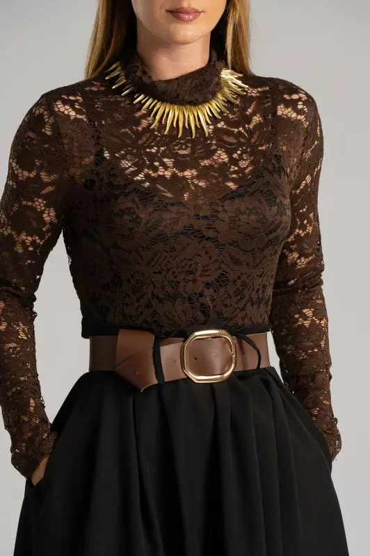 Φόρεμα Διπλή Υφή Δαντέλα