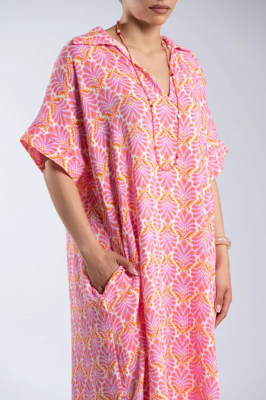 Embroidered Cotton Dress Pockets 