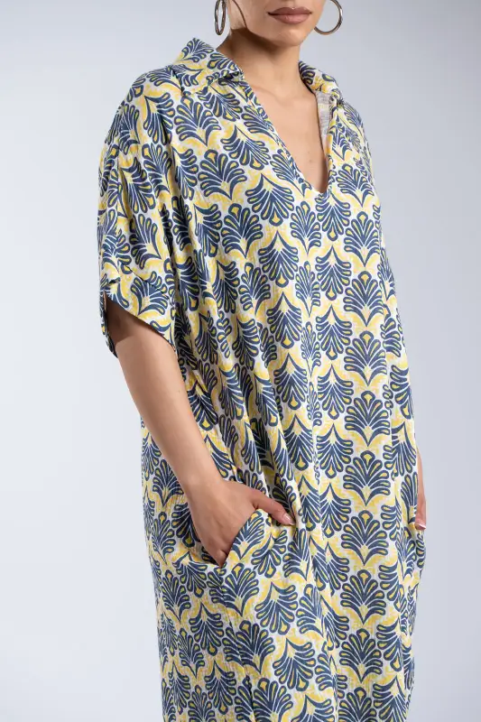 Embroidered Cotton Dress Pockets 