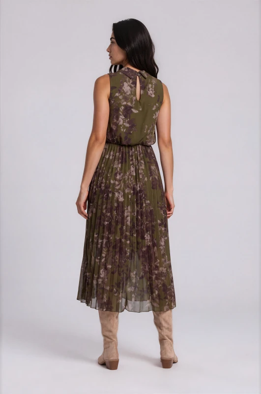 Dress Floral Sleeveless Pleated 
