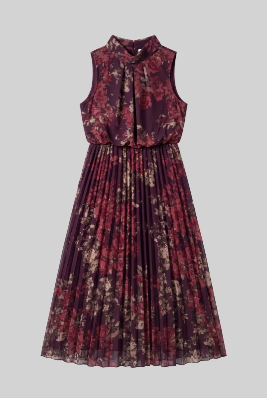 Dress Floral Sleeveless Pleated 