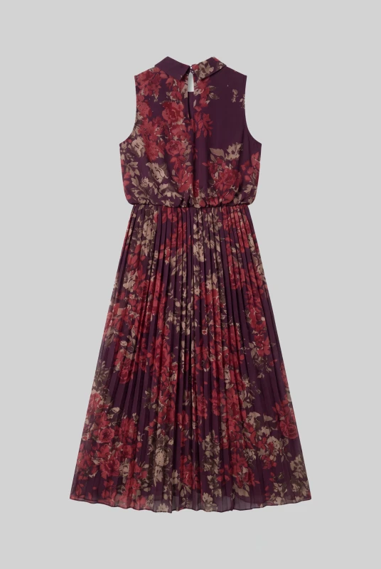 Dress Floral Sleeveless Pleated 