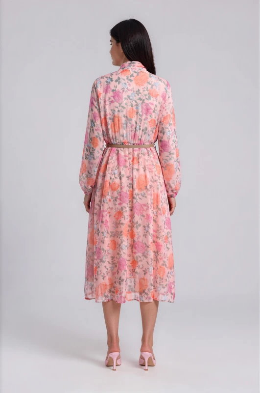Floral Dress Tie Neck Belt