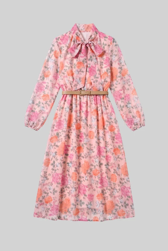 Floral Dress Tie Neck Belt