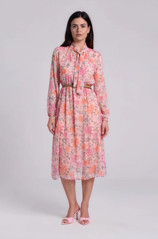 Floral Dress Tie Neck Belt