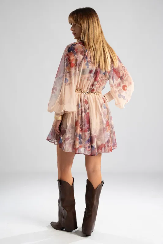 Dress Floral Mini Ruffle 