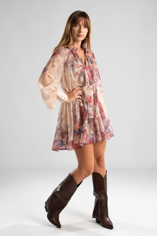 Dress Floral Mini Ruffle 