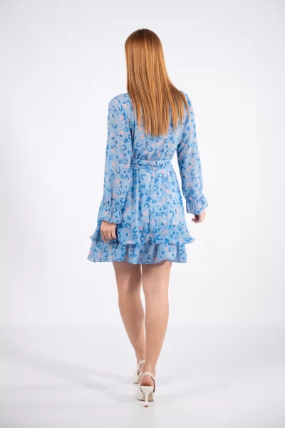 Φόρεμα Floral Βολάν Γαλάζιο