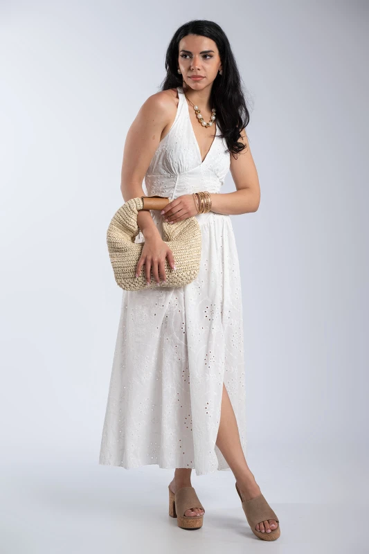 Φόρεμα Halter Κιπούρ Midi