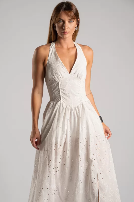 Φόρεμα Halter Κιπούρ Midi