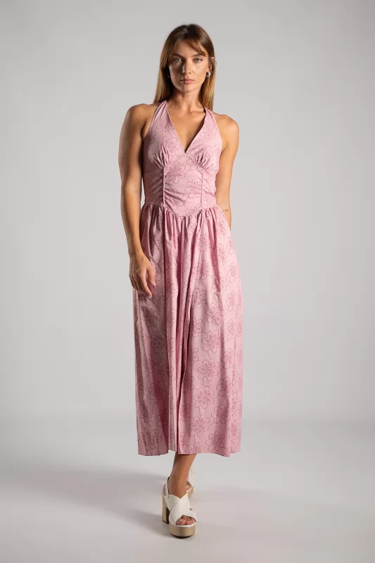 Φόρεμα Halter Κιπούρ Midi