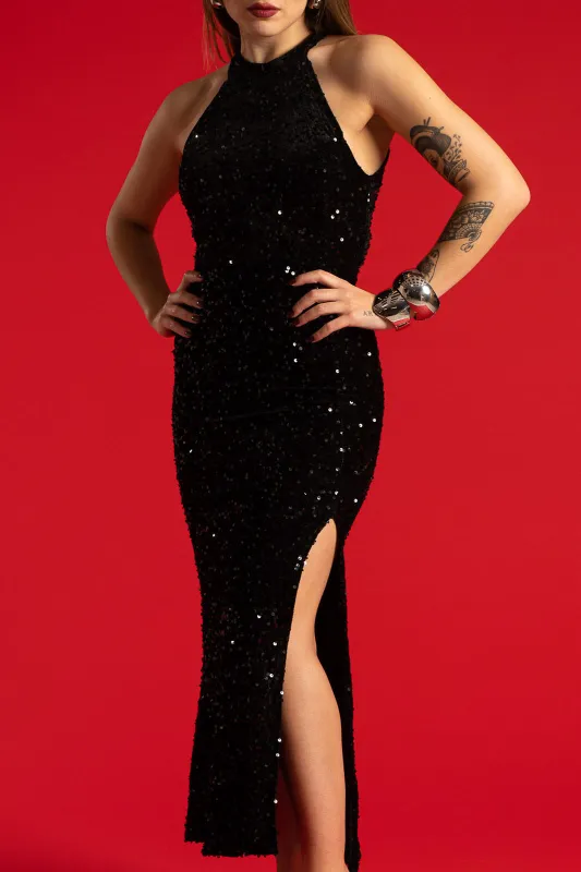 Dress Halter Neckline Sequin