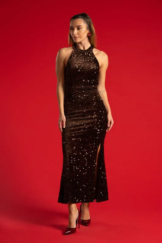 Dress Halter Neckline Sequin