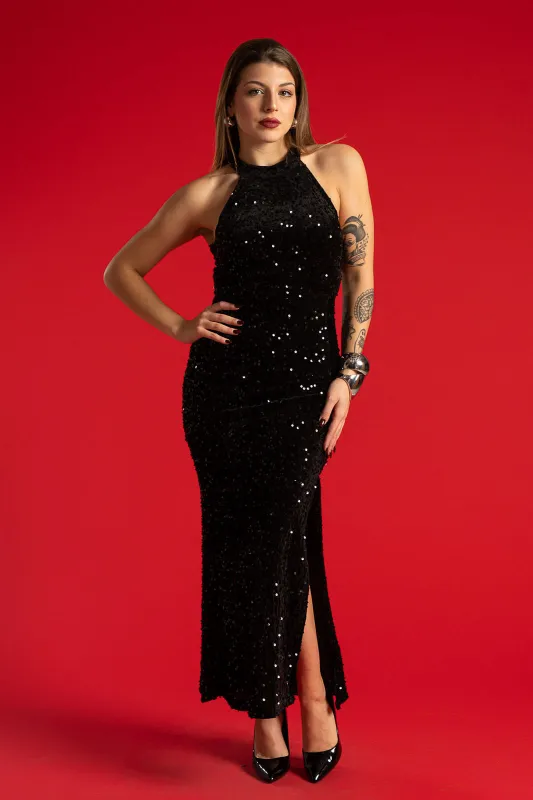 Dress Halter Neckline Sequin