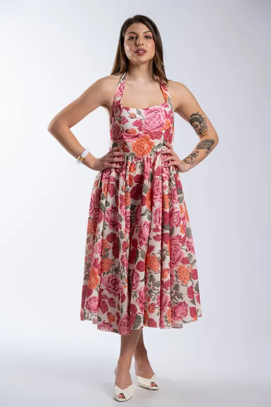 Φόρεμα Halter Λαιμός Floral Pattern