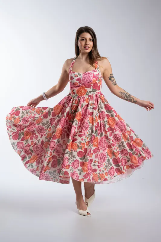 Φόρεμα Halter Λαιμός Floral Pattern
