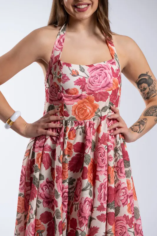 Φόρεμα Halter Λαιμός Floral Pattern