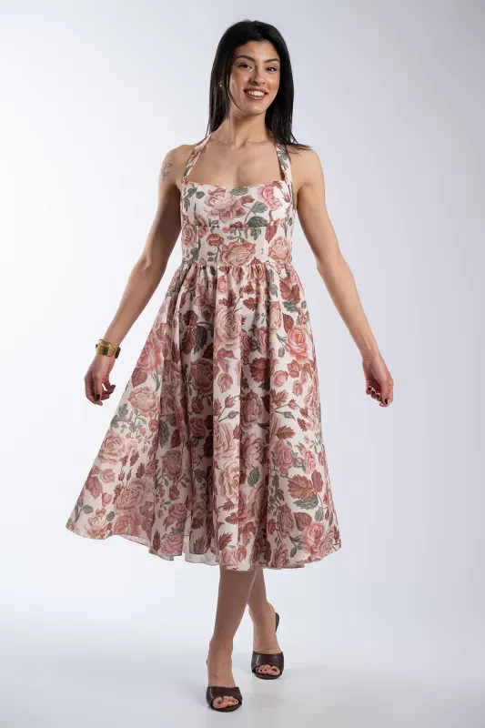 Φόρεμα Halter Λαιμός Floral Pattern