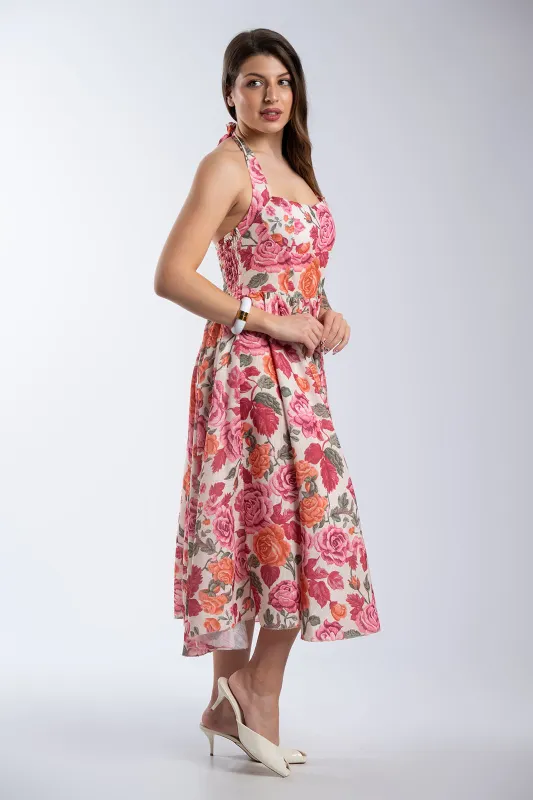 Φόρεμα Halter Λαιμός Floral Pattern