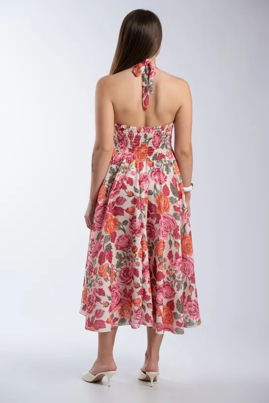 Φόρεμα Halter Λαιμός Floral Pattern
