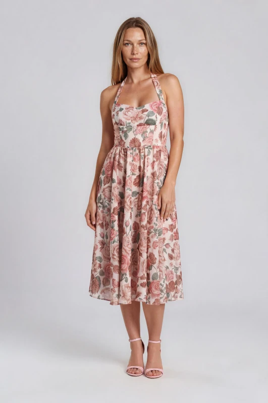 Φόρεμα Halter Λαιμός Floral Pattern