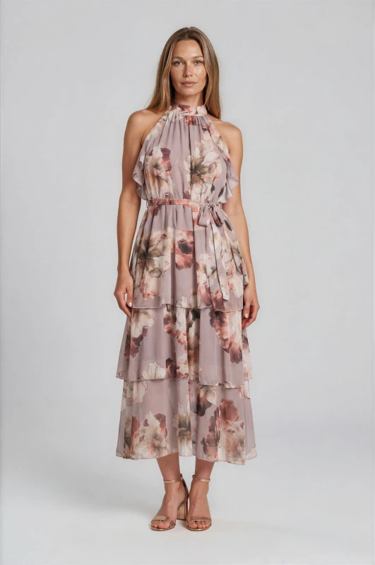 Dress Halter Neck Layers Floral
