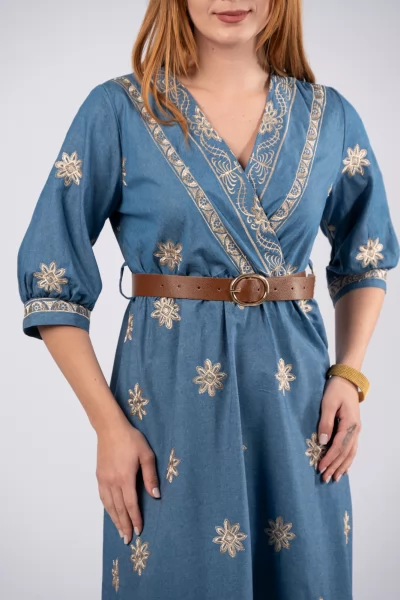 Φόρεμα Κέντημα Denim Blue