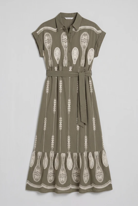 Dress Emboindered Design With Belt